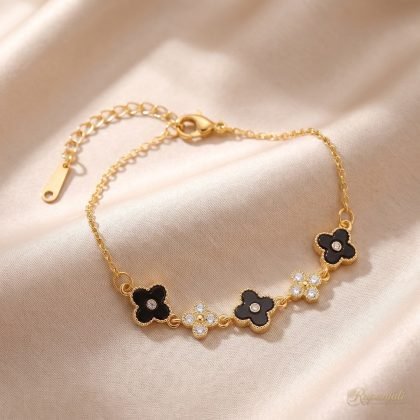 Clover Flower Bracelet — Black & Zircon