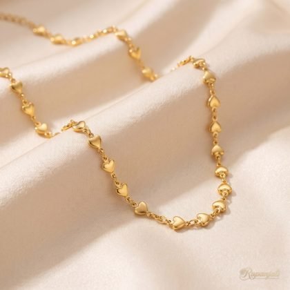 Gold Heart Link Chain Necklace — 18K Plated Linked Hearts