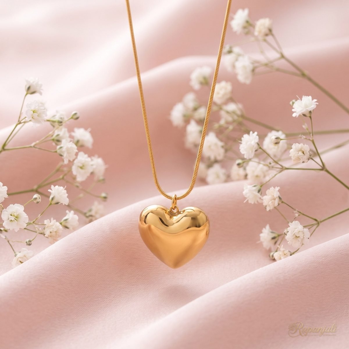 Gold Puffed Heart Pendant Necklace for Women — Glossy Love 3
