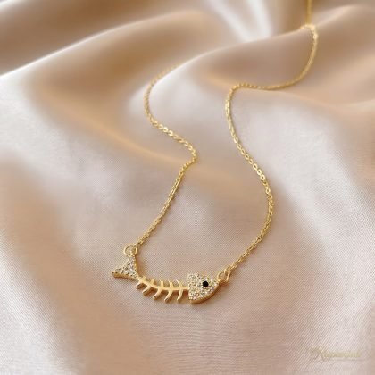 Fishbone Pendant Necklace — Pave Zircon Clavicle Chain