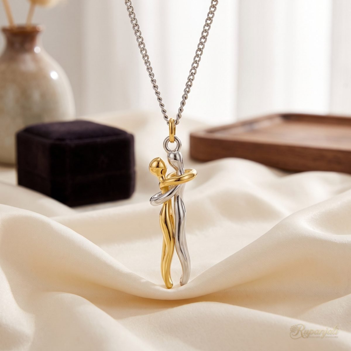 Couple Hug Pendant Necklace — Two-Tone Love Gift for Her 2