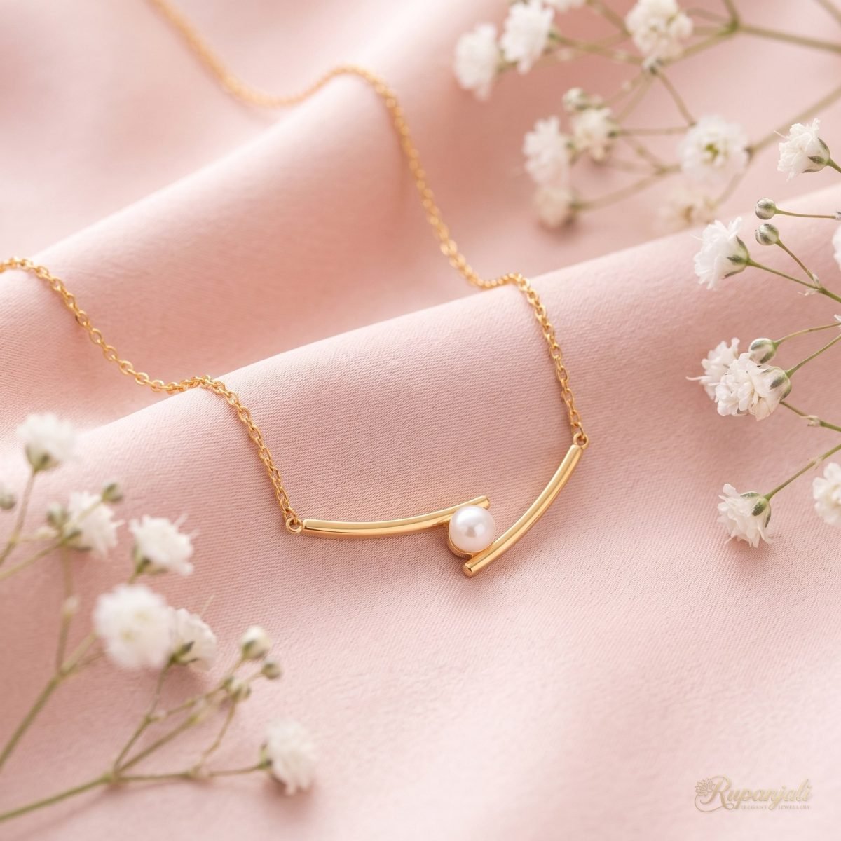 Pearl Bypass Bar Necklace — Minimalist Titanium Steel 3