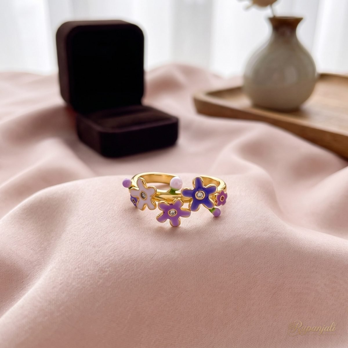 Violet Flower Cluster Ring — Enamel Blooms & Buds 2