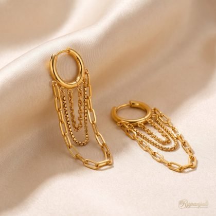 Gold Chain Tassel Hoop Earrings for Women — Layered Drop