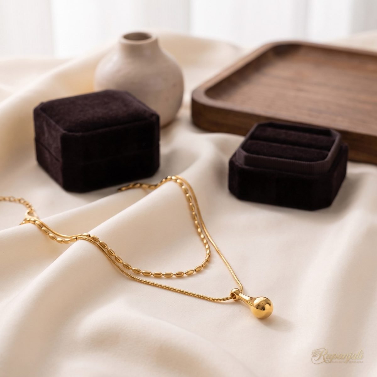 Gold Double Chain Water Drop Necklace for Women — Layered 2