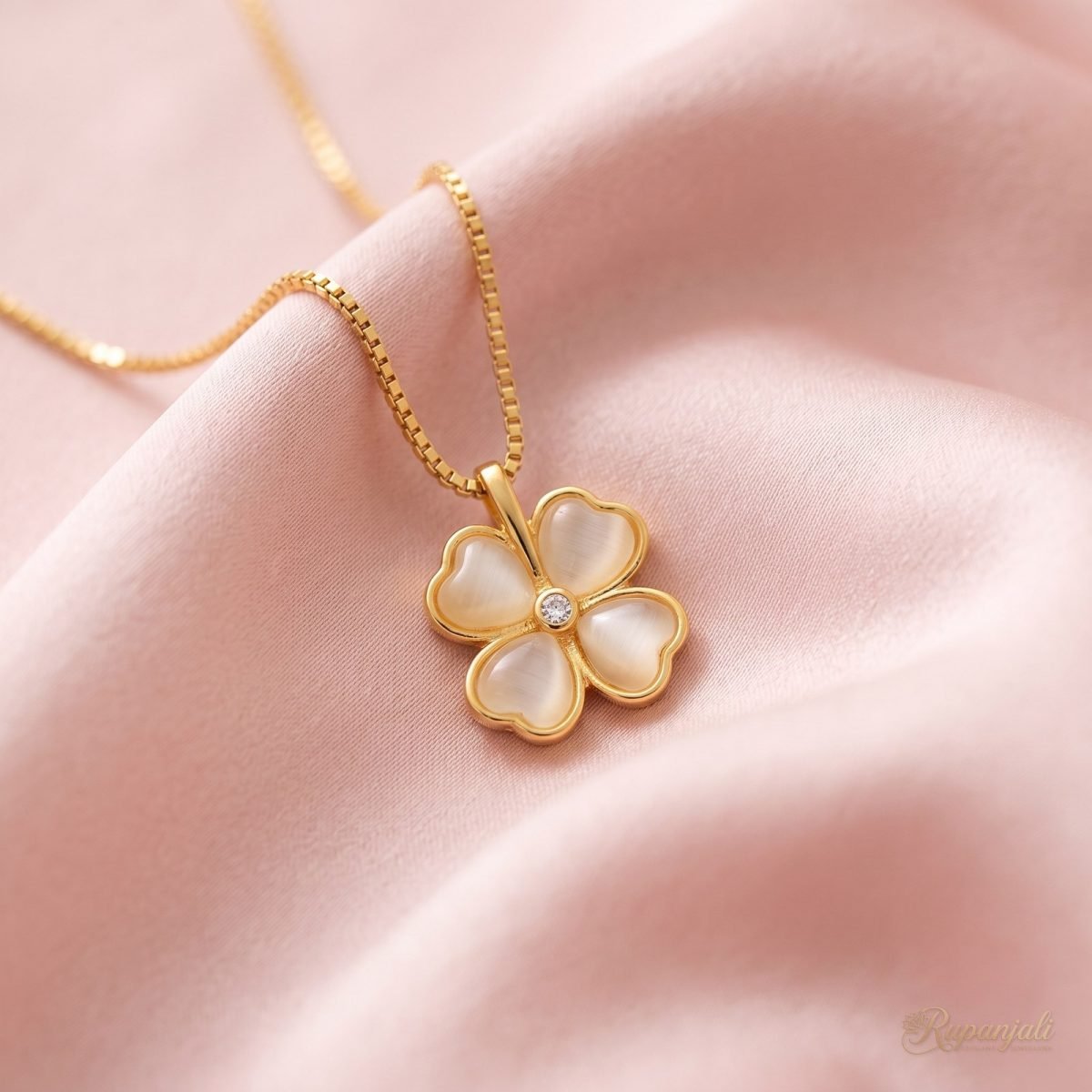 Opal Clover Pendant Necklace — Milky Petals in 18K Plating 4