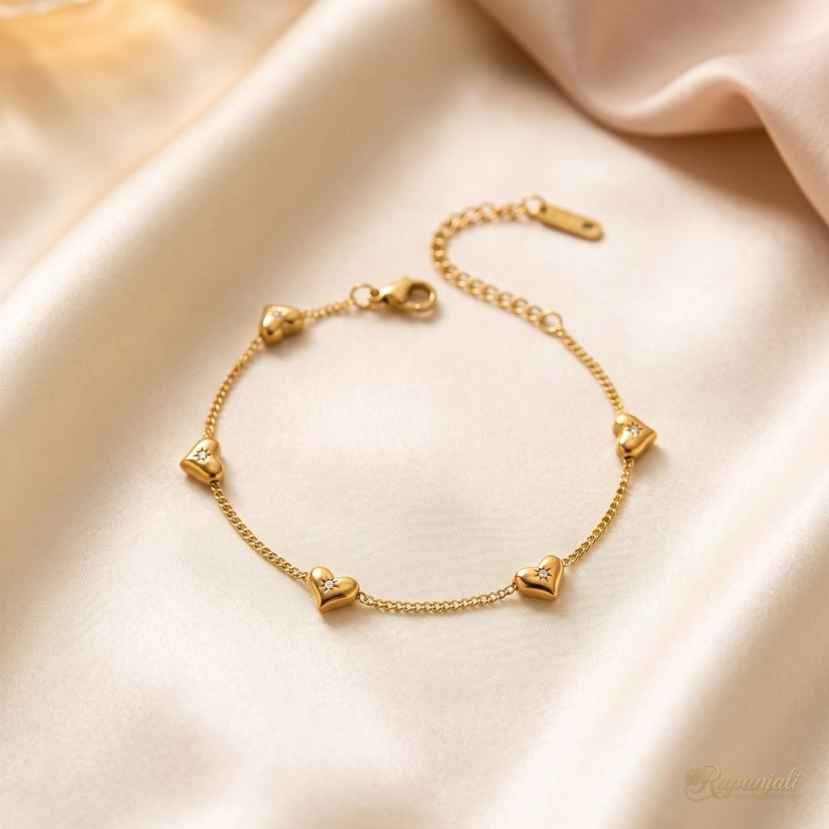 Multi Heart Station Bracelet — 18K Plated with Zircon 1