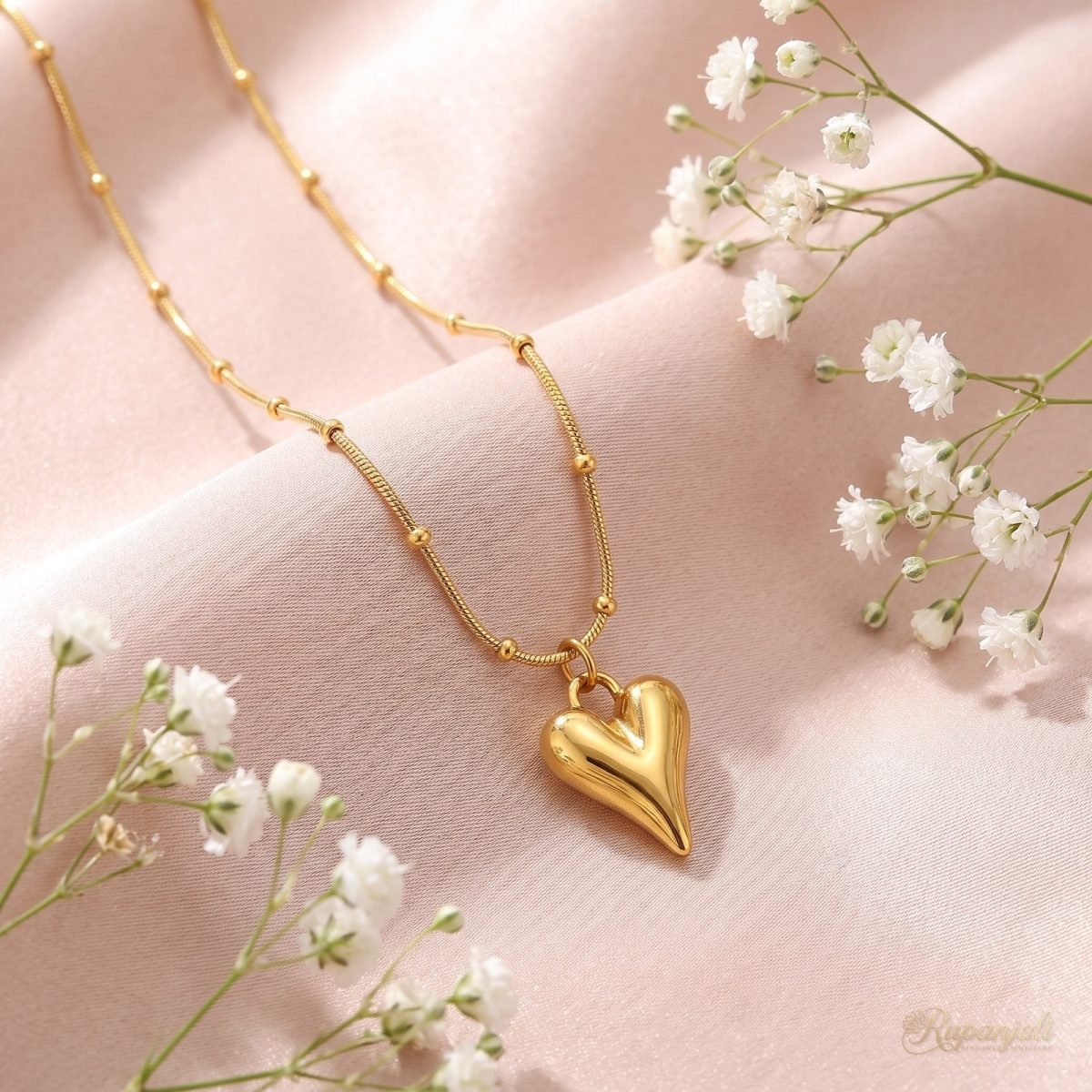 Sculpted Heart Necklace — Beaded Chain 3
