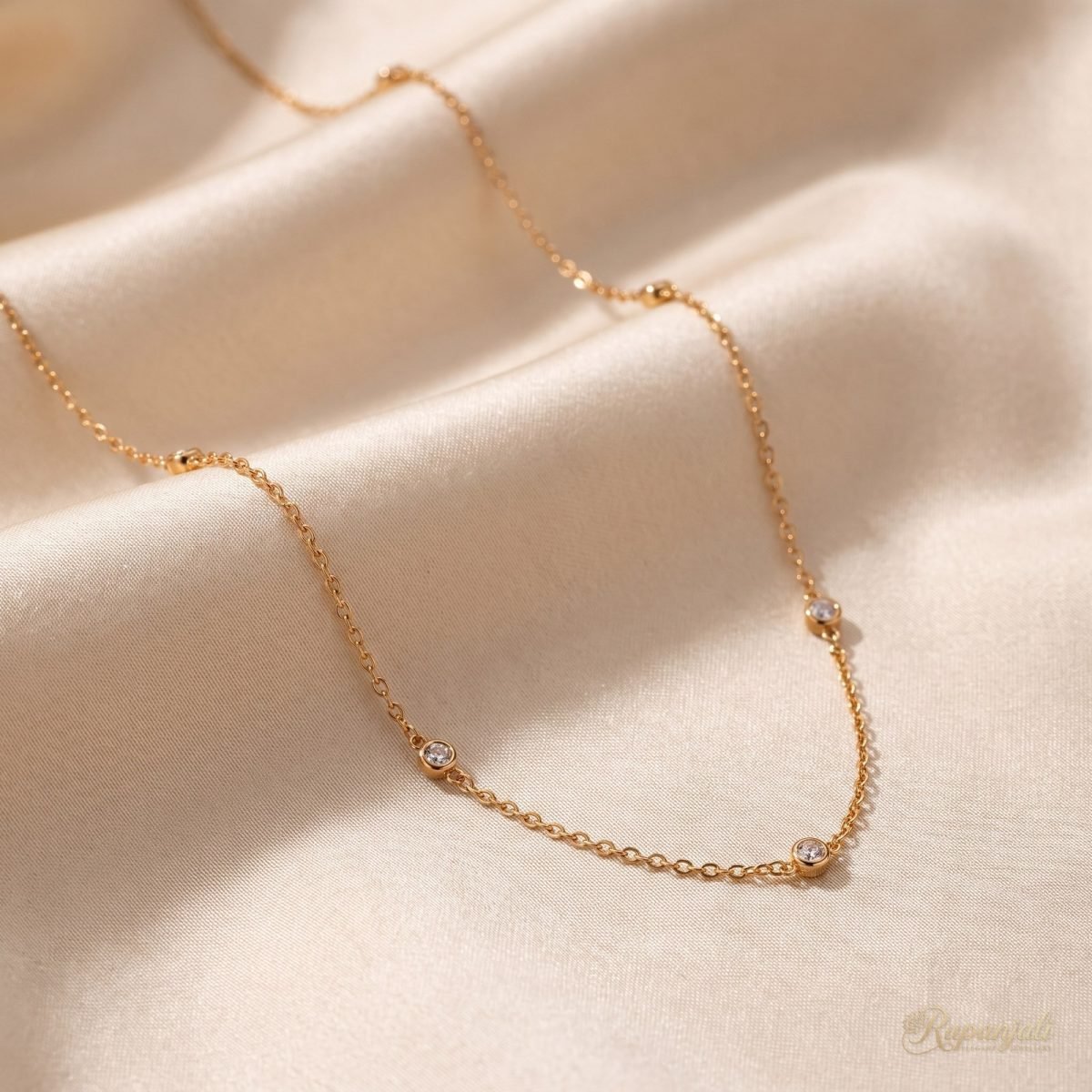Gold CZ Station Necklace for Women — Dainty Zircon Chain 1