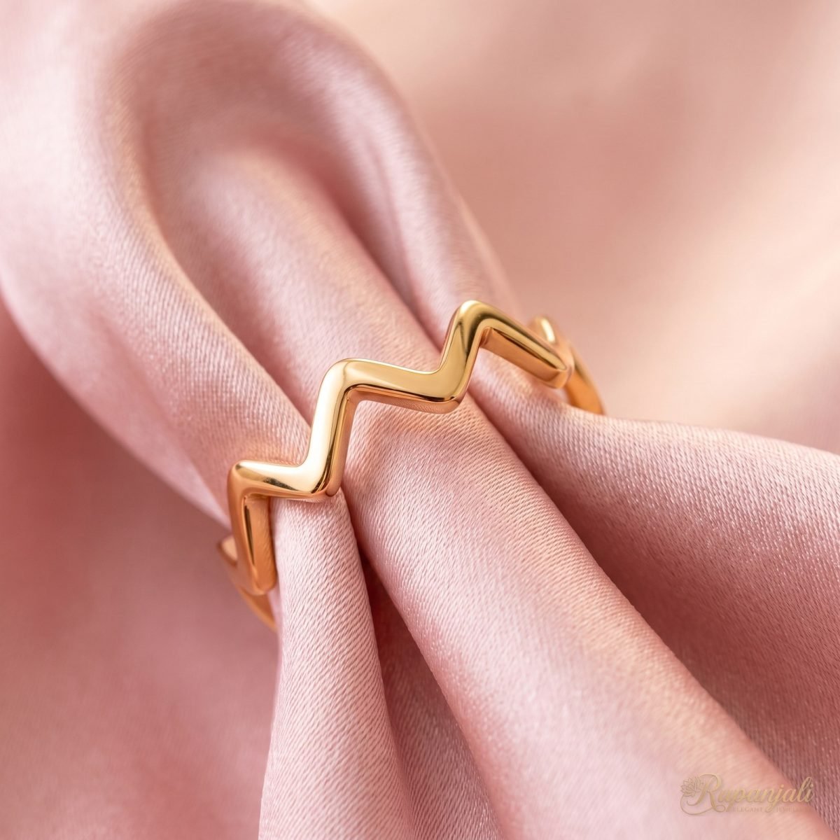 Gold-Tone Wave Ring for Women — Adjustable Open Zigzag Band 5