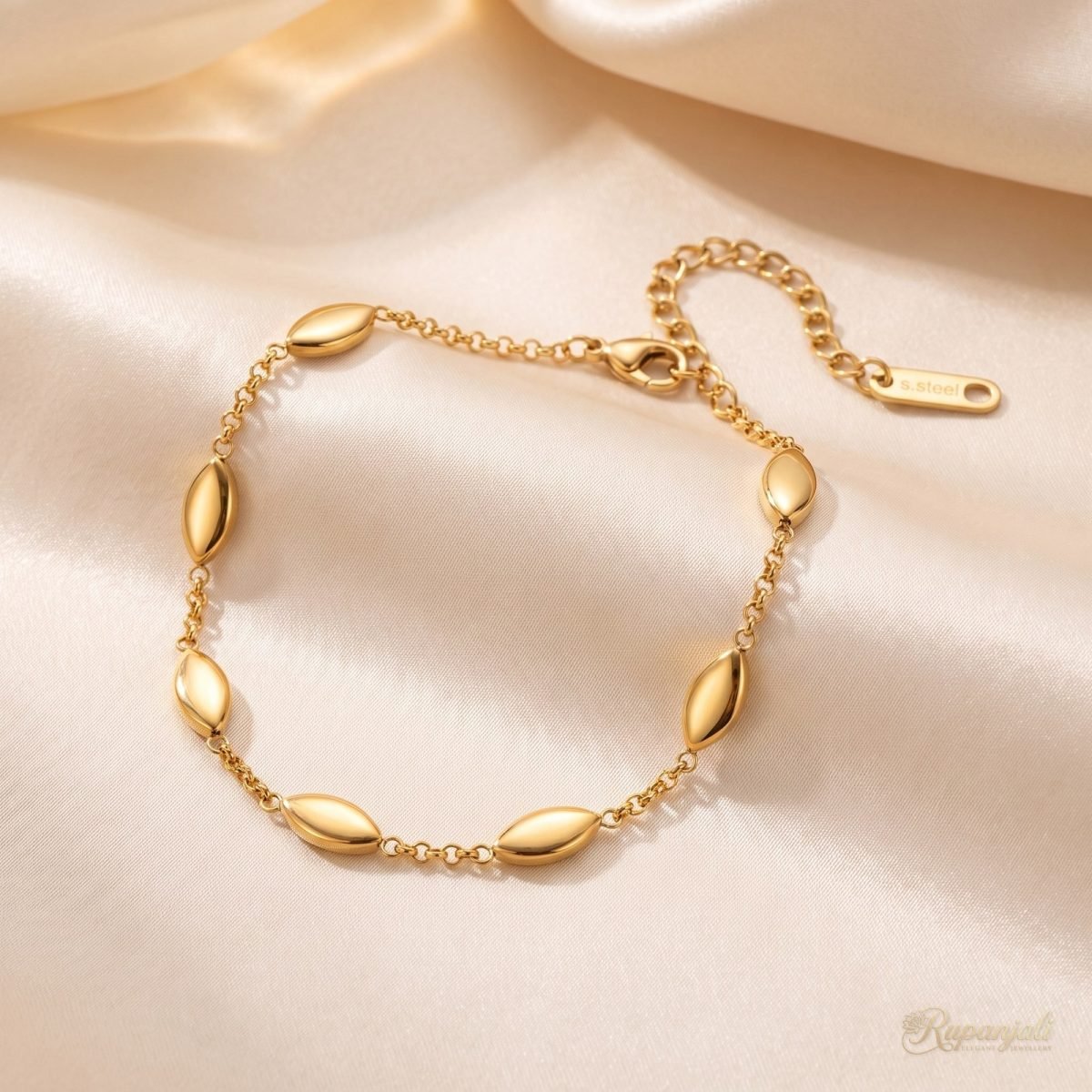 Gold Marquise Station Bracelet for Women — Glossy Geometric 1