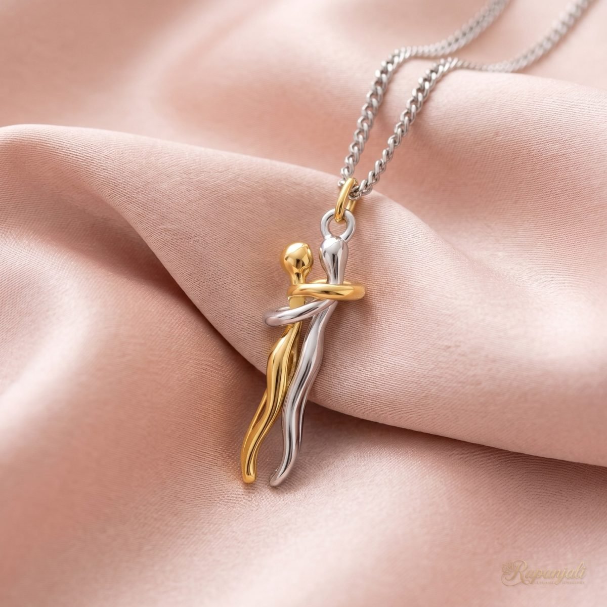 Couple Hug Pendant Necklace — Two-Tone Love Gift for Her 4