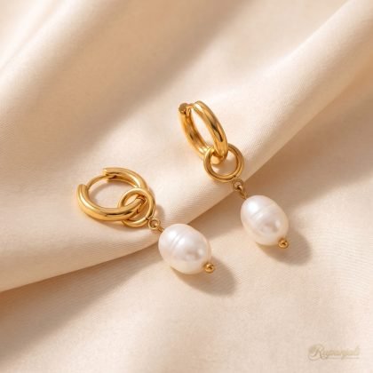 Gold Freshwater Pearl Drop Earrings for Women — Huggie Hoops
