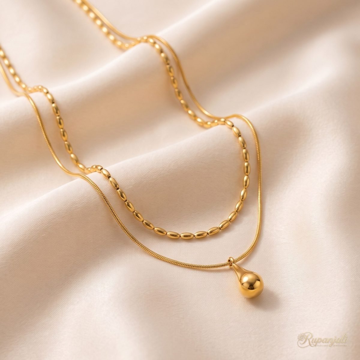 Double Layer Water Drop Necklace — Seed Bead & Snake Chain 1
