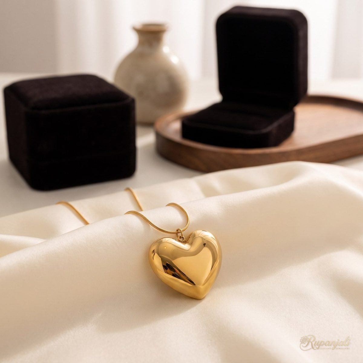 Gold Puffed Heart Pendant Necklace for Women — Glossy Love 2